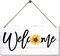 Sunflower Welcome Hanging Wood Sign – Rustic Farmhouse Wall Art for Front Door, Home, Porch & Entryway Decor (12 x 6 Inch)